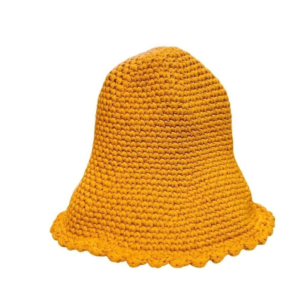 Free People Crocheted Bucket Hat in Mustard Yellow